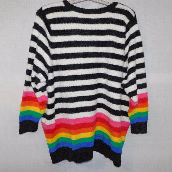 Torrid Womens 4 Black White Rainbow Striped Fuzzy eyelash  Pullover Sweater - Picture 8 of 10
